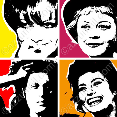 4-opere-tele-attrici-italiane-donne-del-cinema-sofia-loren-giulietta-masina-claudia-cardinale-anna-magnani-pop-art-quadri-aredamento-moderno-arte