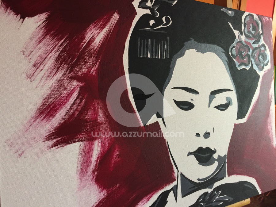 Arte Contemporanea Ritratto di Geisha Portrait Live Painting Pop Art Quadro  dipinto a mano per asta di beneficenza